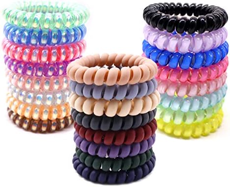 24 Pcs Spiral Hair Ties No Crease,Color Phone Cord Hair Ties，Including 8 Color Fluorescent Series,8 Color Matte Series and 8 Color Candy Colors Series