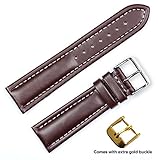 deBeer brand Breitling Style Oil Tanned Leather Watch Band (Silver & Gold Buckle) - Brown 19mm