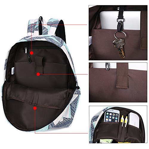 Backpack for Teens, Fashion Geometric Pattern Laptop Backpack College Bags Women Shoulder Bag Daypack Bookbags Travel Bag by Mygreen (Blue&Green&Orange)