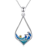 Twoowl Ocean Wave Necklace 925 Sterling Silver Beach Pendant Necklace Beach Jewelry Gifts for Women