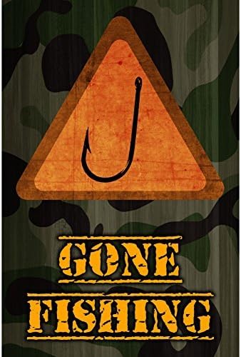 Citation De Gone Fishing Poisson Crochet Orange Avis De Triangle Imprime Camouflage Chasse Sign Amazon Fr Jardin