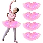 4 Pcs Pink Girls Light up Tutu Skirt Light Up Dancing Skirt Tulle Ballet Dress Up,3 Layered Sparkly Party Tutu Costume for 2-8 Year