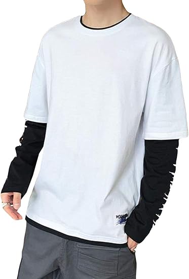Amazon Co Jp Debangni長袖 ｔシャツ カットソー メンズ カジュアル オシャレ 黒ｔシャツ ゆったり シンプル 切り替え メンズ トップス レイヤード おおきいサイズ 丸首 日常 青年 シルエット ストリート系 原宿風 服 ファッション小物