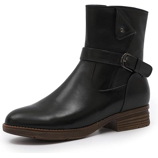 TinaCus Women's Genuine Leather Ankle Boots - Front Lace Up, Square Toe, Block Mid Heel, Handmade Comfort