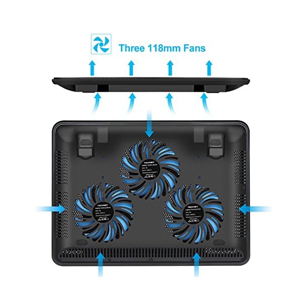 TECKNET-12-17-Quiet-Laptop-Cooler-Cooling-Pad-Stand-With-3-USB-Powered-Fans-1200-RPM-Light-Weight-Ultra-Slim-Design TECKNET Laptop Cooling Pad Adjustable Height Laptop Cooler with 3 Ultra Quiet Fans, Laptop Fan Stand for Desk/Bed/Lap…