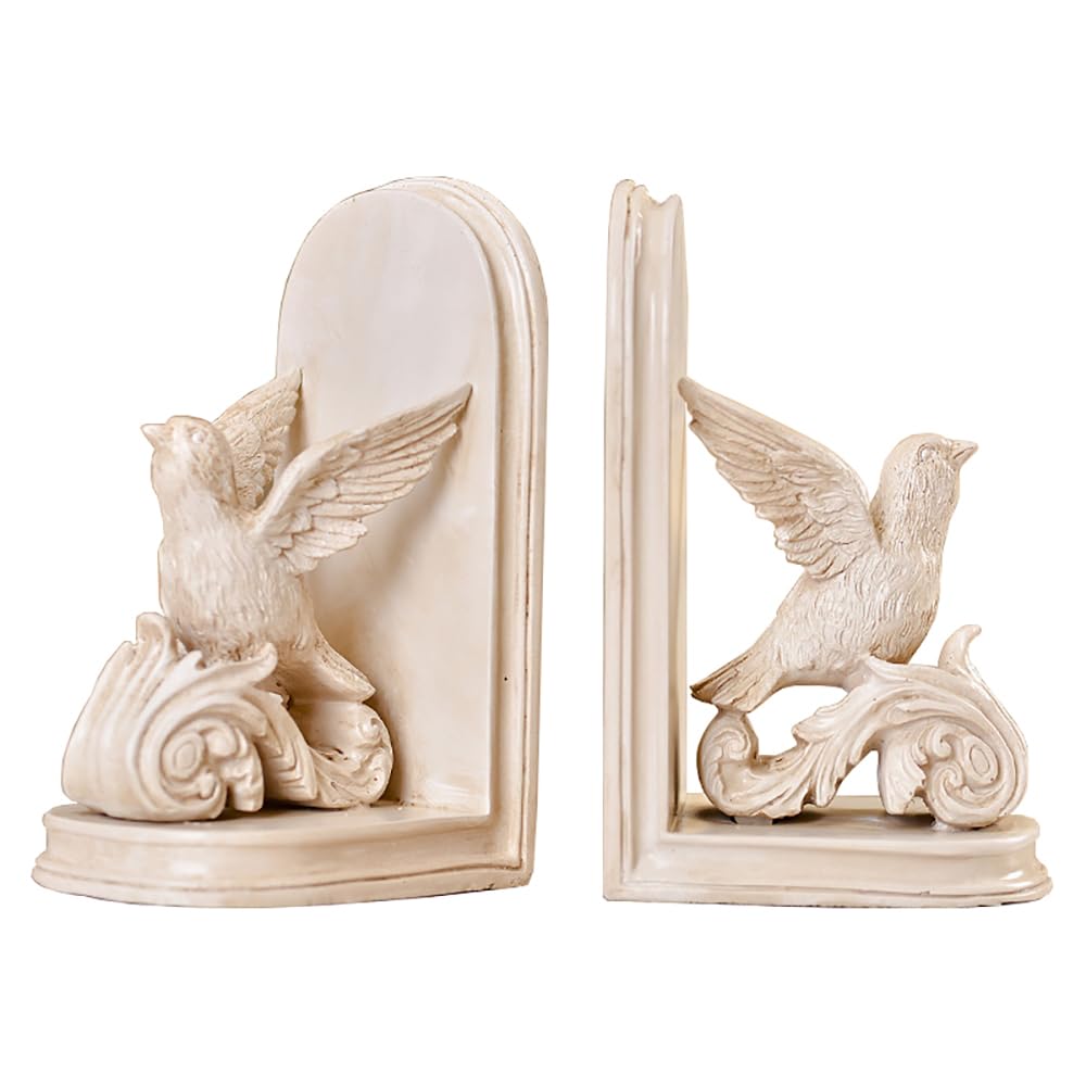 Photo 1 of ifreeside 2PCS Vintage Bookends White Resin Decorative Bookends with Bird Bookends for Kids Rooms Decorative Book Ends for Heavy Books (White Bird)