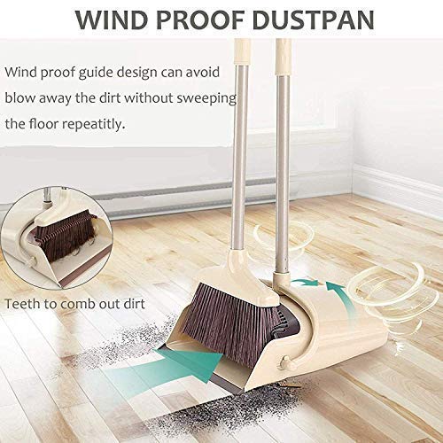 image for SerBion Broom and Dustpan Set, 48 inch Extendable Broom Standing Uprig