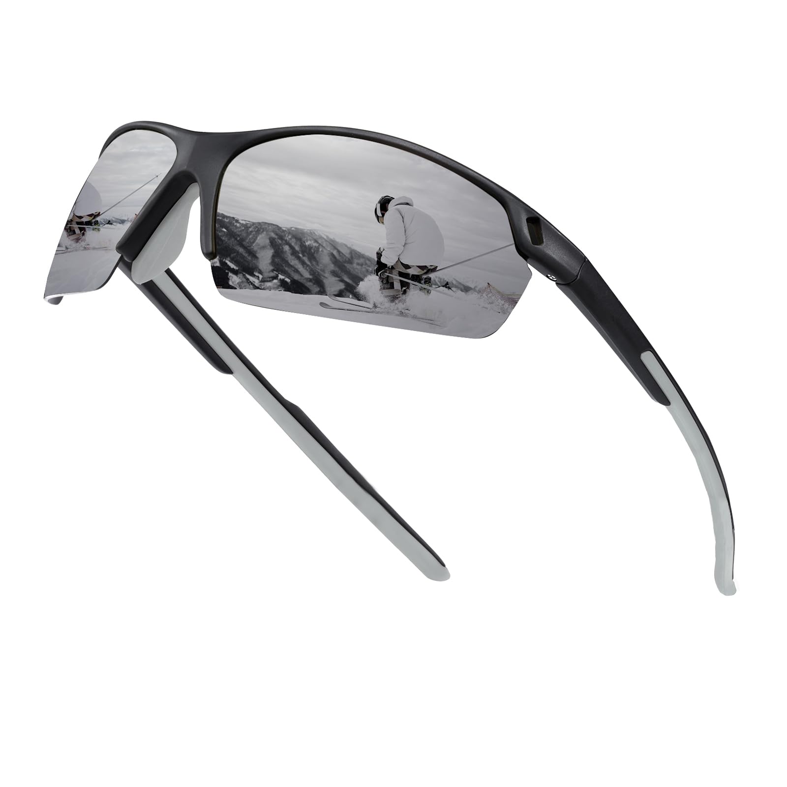 SKYWAY Polarized Sunglasses Women Men,Wrap-Around Sports Sunglasses for Cycling Running Fishing Baseball UV Protection SS8006 (Black Frame/Sliver Lens)