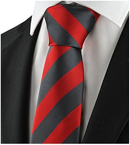 USOLDFLY Men's Tie Dark Navy Blue and White Stripe Silk Necktie