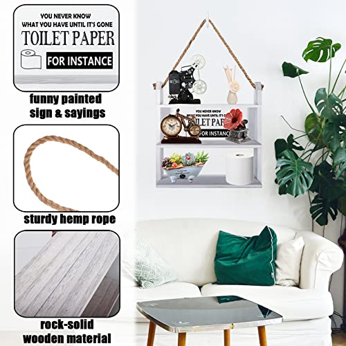 Over The Toilet Storage Shelf, Bathroom Rope Hanging Ladder Shelf 3 Tier Rustic Wall Mounted Farmhouse Wooden Shelves for Toilet Paper Holder Storage, Bottles Organizer, Restroom Decor (seat)