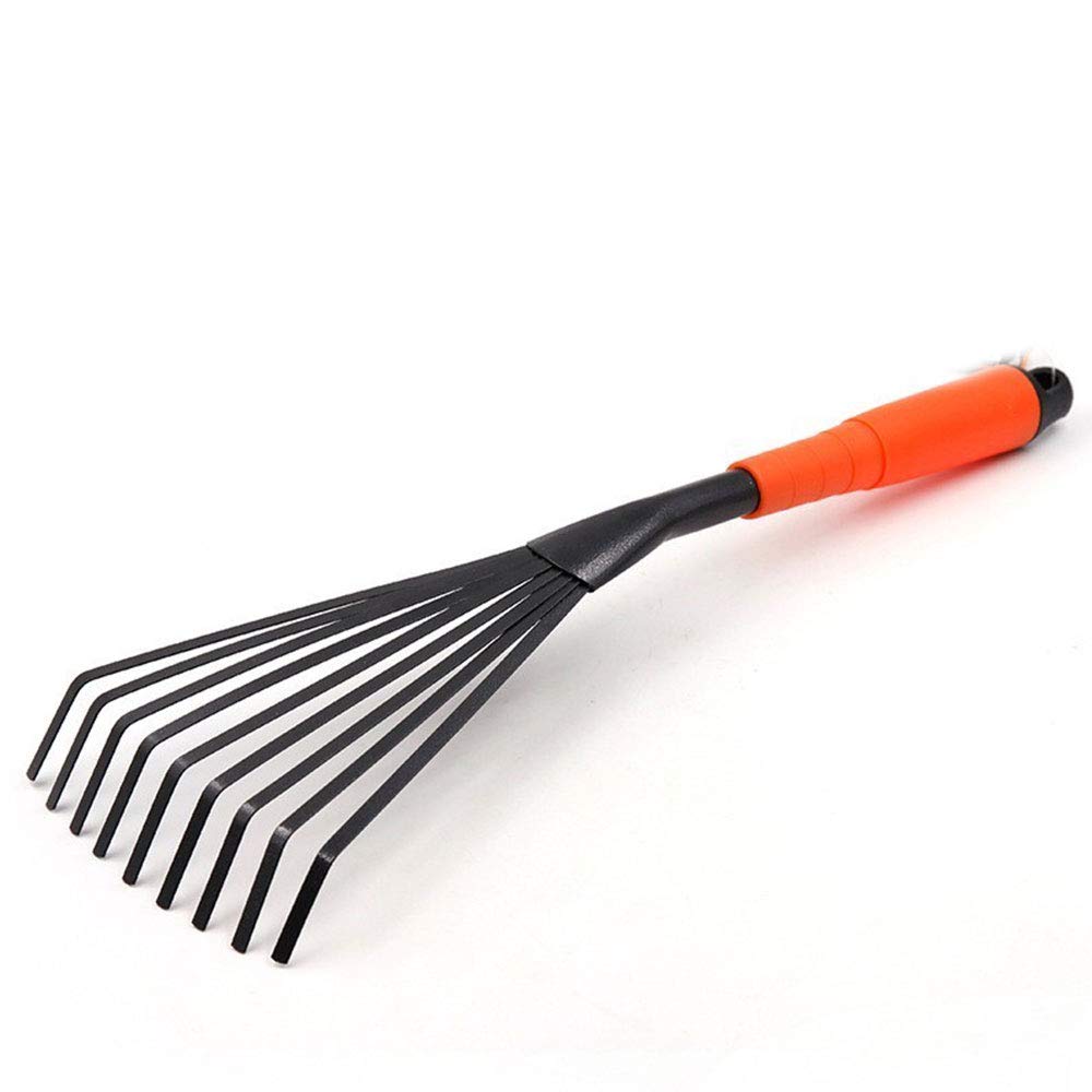 tooloflife Mini Garden Rake 9 Root Steel Hand Fan Leaf Rake with Ergonomic Comfort Grip & Rust Resistant - Professional Gardening Tool