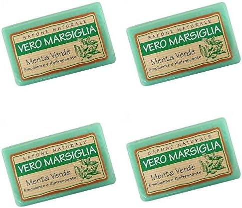 Saponeria Nesti Firenze:"Vero Marsiglia" Natural Soap, Green Mint Scent 5.29 Ounce (150gr) Packages (Pack of 4) [ Italian Import ]