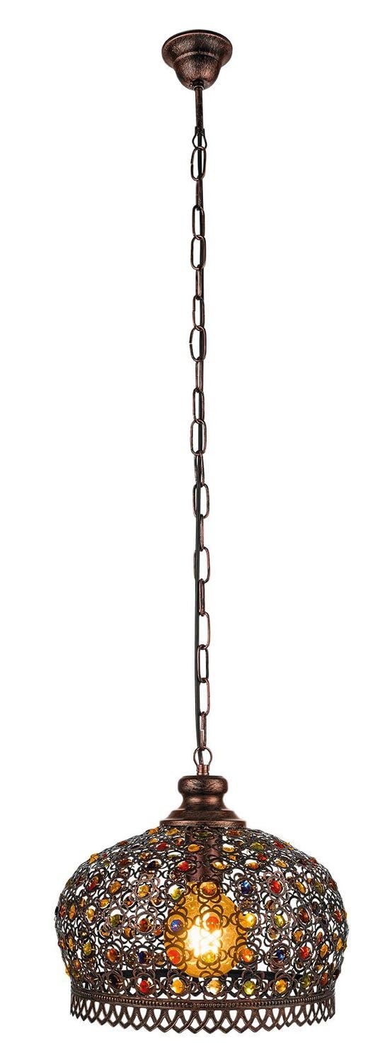 EGLO Jadida Vintage Pendant Lamp, Oriental Ceiling Light Fitting in Antique Copper Steel and Stained Glass, Dining and Living Room Hanging Lighting, E 27 Socket, Ø 13 inches