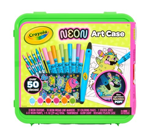 Crayola Neon Art Case (50+pcs), Neon Paint, Markers & Crayons, Kids Glow in The Dark Art Set, Gifts for Boys & Girls, 5+