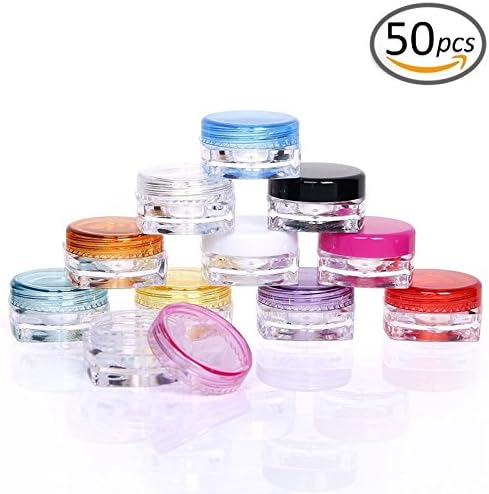 TMO 5 Gram Cosmetic Containers 5 ML Plastic Pot Jars Clear Refillable Containers Sample Empty Container Plastic Container Jars,Mixed Color(50 Pack)