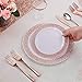IOOOOO 120 Pieces Rose Gold Plastic Plates, White Disposable Plates with Lace Design Includes: 60 Dinner Plates 10.25 Inch and 60 Salad/Dessert Plates 7.5 Inch