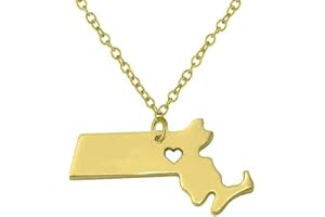 Meiligo 18K Gold Silver Country Map Charm Pendant Massachusetts state Map Necklace Jewelry
