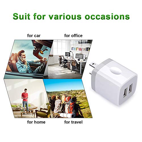 USB Plug, USB Wall Charger 3 Pack, GiGreen Dual Port Electrical Plug Wall Outlet Charger Cube 5V 2.1A Charging Block Compatible iPhone 16 15 14 13 12 11 X,Samsung S25 S24 S23 S20 S10 S9 Note20,LG,Moto