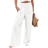 Angerella Womens Elastic High Waisted Palazzo Pants Casual Wide Leg Long Lounge Pant Trousers with Pocket