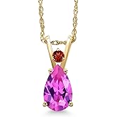 Gem Stone King 14K Yellow Gold Pink Created Sapphire and Red Garnet Pendant Necklace for Women | 1.02 Cttw | Gemstone September Birthstone | Pear Shape 8X5MM | With 18 Inch Chain