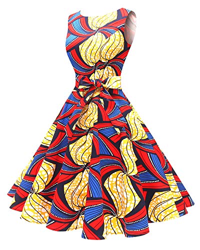 Hanpceirs Women's Boatneck Sleeveless Swing Vintage 1950s Cocktail Dress RedYellowBlue 3X - Thumbnail 3