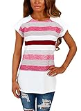 FARYSAYS Women's Casual Color Block Striped Crewneck Short Sleeve Top Blouses