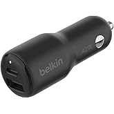 Belkin BoostCharge 42W Dual Port Fast Car Charger, USB-C & USB-A | 30W USB-C PD plus 12W USB-A, fast charges iPhone 16, Galax