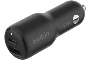 Belkin BoostCharge 42-Watt Dual Port Fast Car Charger w/30W USB-C & 12W USB-A Ports for iPhone 16, 16 Pro, Galaxy S25, S24, Pixel 9 & 8, Nintendo Switch 2 & More - Black