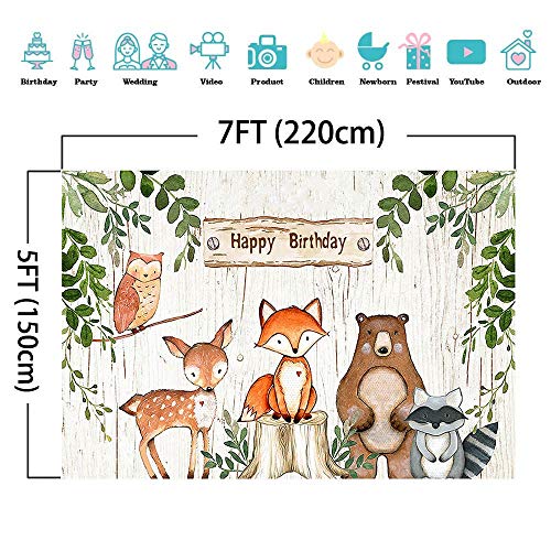 Fanghui 7x5FT Summer Woodland Animals Photography Backdrop Baby Shower Happy Birthday Party Banner Supplies Forest Animals Jungle Background Photo Booth Props