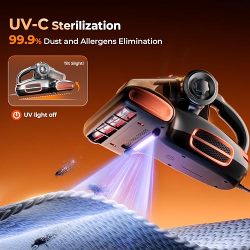 JIGOO T600 Anti-dust Vacuum Cleaner for Mattresses with UV Light and Vibration, 700W 15kpa Eliminates 99.9%, LED Display, 5s Fast Heating Dust Collector, Silent Design 72dB without Noise