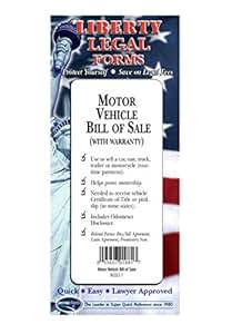 Amazon.com : Motor Vehicle Bill of Sale - USA - Do-it-yourself Legal Forms by Permacharts