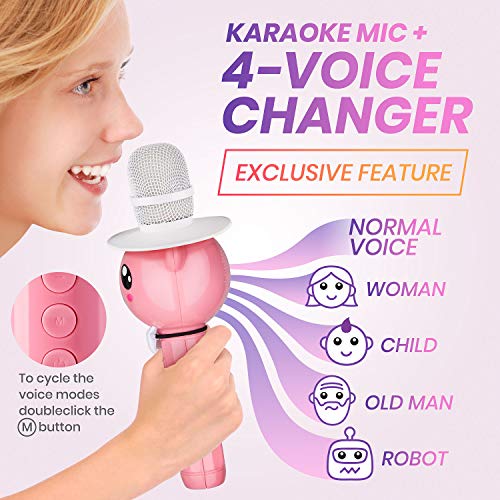 KaraoKing Wireless Portable Karaoke Microphone with Bluetooth for Kids (Pink)