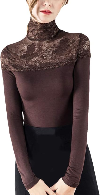 Cocila Damen Bluse Mit Spitze - Elegantes Langarmshirt Mit V-Ausschnitt