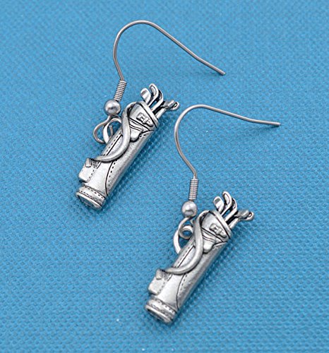 Golf bag earrings in antique silver pewter. Golf earrings. Golf gifts. Golf women. Golf jewelry.