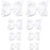 Oaoleer 8PCS Hair Bows for Girls White Grosgrain Ribbon Boutique Bow Alligator Clips Hair Accessories for Toddlers Little Girls Kids (8inch, 6inch, 4.5inch, 3inch in Pair)