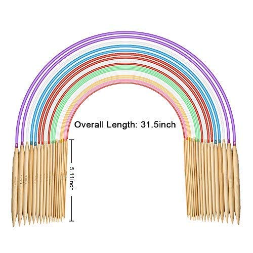 18 Pairs Bamboo Knitting Needles Set, BetyBedy Circular Wooden Knitting Needles with Colorful Plastic Tube, Small Tools for Weave are Included, 18 Sizes: 2mm - 10mm, 31.5" Length - Thumbnail 3