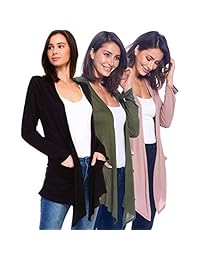 Isaac Liev - Cardigan clásico con bolsillos para mujer (3 unidades)