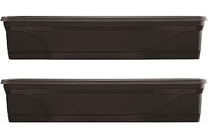 Southern Patio 36 Inch Rectangular Indoor Outdoor Medallion Hanging Windowsill Garden Box Planter, Black (2 Pack)