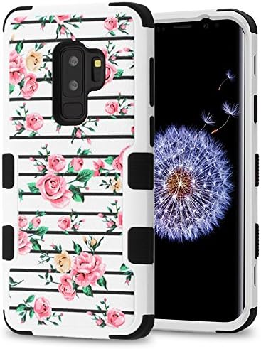 Samsung Galaxy S9 Plus Case, JoJoGoldStar Design Hybrid, Heavy Duty Polycarbonate and TPU Hard Cover - Roses on Stripes