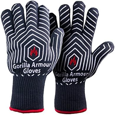 Gorilla Armour Kitchen Cooking Gloves (Pair) Thermal Heat Resistant Oven Mitts | Non-Slip Grip with Breathable Comfort | Long Cuff Safe for Oven, Stove, BBQ Grill (Black - White)