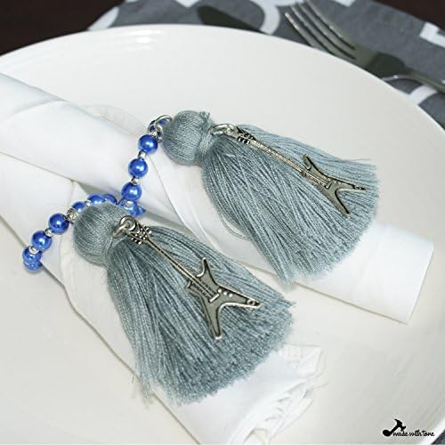 Made With Tone, Handcrafted Elegant Napkin Rings, Holder Ring for Music Lovers with Guitar Decoration, Dinner Gifts! Grey Design!