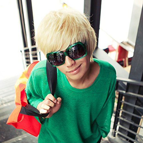 Rise World Wig Cool Mens Boys Short 25cm Straight Blonde Hair Wigs Party Heat Resistant Cosplay Wig