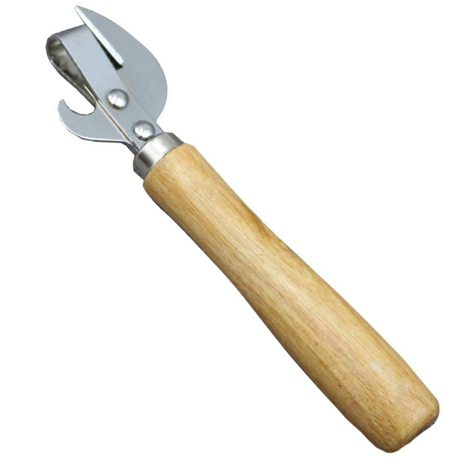 Generic Stainless‑Steel Side‑Cut Can Opener with Ergonomic Wood Handle – Heavy Duty Tin Opener for Kitchen, Camping, Emergency Use – Magic Can Opener, Easy Grip, Sharp Blade