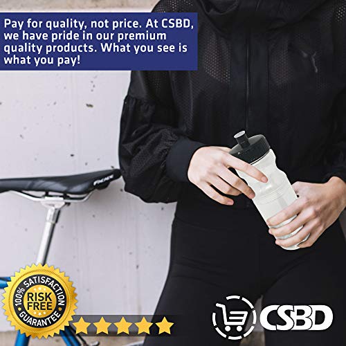 CSBD Blank 24 oz Sports and Fitness Water Bottles, BPA Free, PET Plastic, Made in USA, Bulk, 10 Pack (24 Ounces, Clear/Black)
