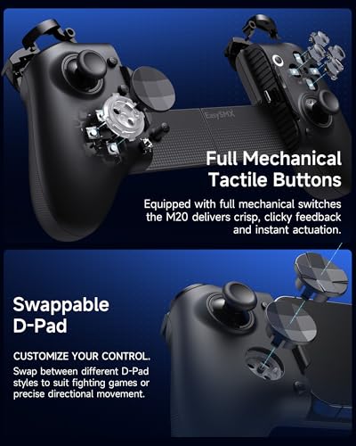 Controller mobile EasySMX M20 con USB-C per iPhone, smartphone Android e tablet 8,5", controller per smartphone con joystick a effetto Hall/grilletto a due stadi, doppi motori di presa