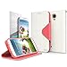 White/ Hot Pink Cellto Faux Leather Diary Flip Case W/ ID Slots, Bill Fold, & Magnetic Closure For Samsung Galaxy S4
