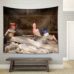 Concept Funny Sledging with Wine Cork Figures - Fabric Wall Tapestry Home Decor - 51x60 inches