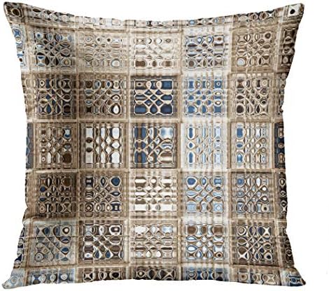 Wesbin Slate Blue Brown Sari Mosaic Modern Hidden Zipper Home Sofa Decorative Throw Pillow Cover Cushion Case Inch 26x26 European Square Two Sides Design Printed Pillowcase
