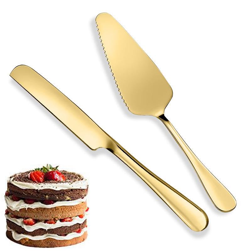 Photo 1 of AZOFIA Cake Cutting Knife Set for Wedding, 2Pcs Elegant Thickened Stainless Steel Knife and Server Set Cutter Pie Spatula for Birthday Anniversary Christmas Gift (Gold Set)