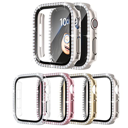 4 Pack Bling Case for Apple Watch SE 2/SE/6/5/4 40mmm, Glitter Rhinestone Diamonds Protective Case with Tempered Glass Screen Protector Replacement Cover for iWatch 2024 (2nd Gen) SE/6/5/4 40mm Women